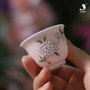 大鱼美器樱花粉女神杯陶瓷，手工粉色茶杯，手绘樱花主人杯女士杯子
