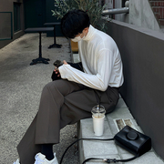 MRCYC高领T恤男士秋冬季韩版宽松设计感纯色纯棉长袖体恤打底衫潮
