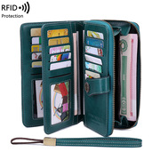 跨境rfid防磁钱包，长款拉链女士钱夹皮夹，欧美大容量手拿包