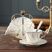 欧式咖啡杯碟套装英式简约陶瓷杯金边下午茶杯茶具红茶杯送架