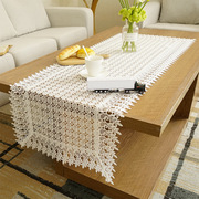 欧式白色涤纶长方形绣花花边桌旗布艺蕾丝盖巾