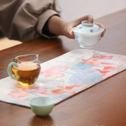 栖凤居云纱双层花纹防水茶席，新中式茶桌垫布禅意，高端茶台茶几