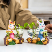 小兔子绿萝水培花瓶器皿容器，玻璃透明创意，花盆办公家用桌面摆件