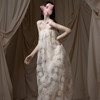 裹胸花苞裙法式新娘晨袍结婚礼服花朵刺绣长款摄影拍照连衣裙高级