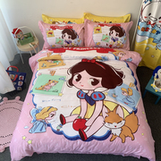 迪士尼全棉四件套女孩卡通床单儿童三件套3D纯棉白雪公主床上用品