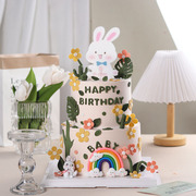 森系兔子兔宝宝周岁，生日蛋糕装饰摆件儿童百天满月甜品烘焙插件