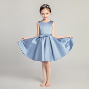 儿童蓝色晚礼服，短款公主连衣裙气质女童钢琴，演出服合唱团花童装