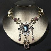 欧美复古汉服项链女水晶珍珠，锁骨链宝石，吊坠毛衣链挂件百搭配饰品