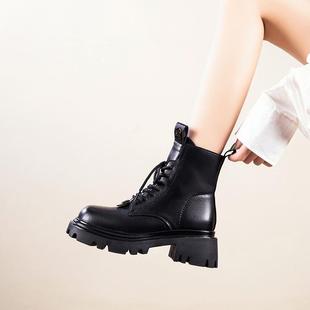 欧货洋气马丁靴女真皮2023秋冬女靴中筒靴，女高跟短靴女厚底鞋