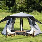 帐篷户外便捷式全自动人家庭，野餐露营黑胶双层加厚防雨大帐篷3-4