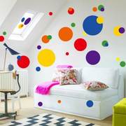 墙贴装饰创意纯色彩色，圆圈圆点圆形纸，儿童房间教室幼儿园墙壁贴画