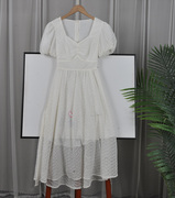 白色刺绣花泡泡，袖高腰a字连衣裙d0416-13four