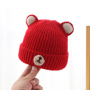 新年过年春节圣诞节礼物红色婴儿帽子冬季宝宝帽秋冬天护耳毛线帽