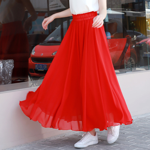 雪纺裙子女夏季半身裙，小个子红色半裙仙女广场舞，下半身长裙舞蹈裙