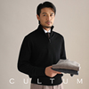cultum100%美丽诺羊毛高领毛衣，男士长袖纯色，修身半拉链休闲针织衫