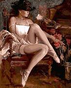 diy数字油画抽象人物填色绘油彩装饰画 坐在凳子上的性感美女