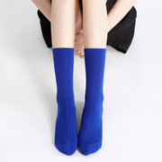纯棉克莱因蓝袜子男女士宝蓝色中筒袜堆堆袜显白滑板潮流街头长袜