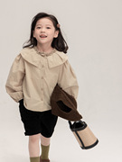 2023秋装女童韩版衬衫时髦花边领娃娃，衫儿童风琴，褶翻领长袖衬衣潮