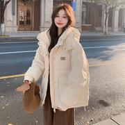 米白色休闲减龄羽绒服女短款2023冬韩版宽松加厚90白鸭绒外套