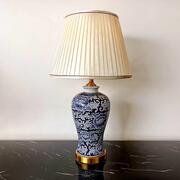 新中式古典蓝色花纹陶瓷装饰台灯酒店样板房客厅角几卧室书房灯具