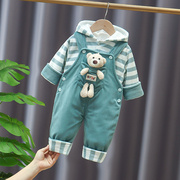 男童装婴儿4-5-6个月，秋冬装0-1-2岁女宝宝背带裤，婴幼儿棉衣套装