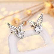 天使之翼耳饰银针韩国简约锆石，耳钉女个性翅膀直播工厂货源