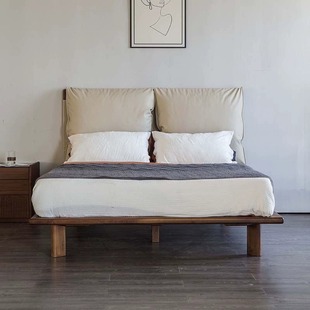 现代简约实木床法式复古软包原木樱桃木全实木大床双人床