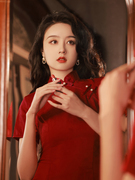 新中式红色改良旗袍敬酒服新娘2023年轻款少女，气质出阁宴订婚