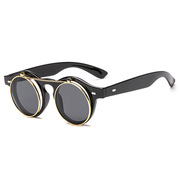 墨镜太阳眼镜圆框8008双层vintage男女欧美蒸汽朋克翻盖复古