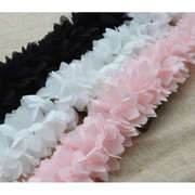 粉色紫色黑色韩式白色三色雪纺立体小花朵蕾丝纱花边辅料