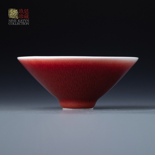 景德镇陶瓷朗红手工功夫茶具个人品茗主人杯单杯斗笠郎红釉茶杯