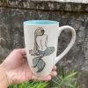 美人鱼600毫升大容量陶瓷马克杯，高档办公茶杯浮雕，手绘釉下彩水杯