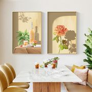北欧风餐厅装饰画玫瑰香槟，水果温馨现代清新饭厅餐桌组合墙面挂画