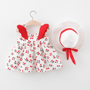 女宝宝裙子0-2-3岁4女童夏装，1婴儿樱桃上衣服洋气，6个月女童公主裙