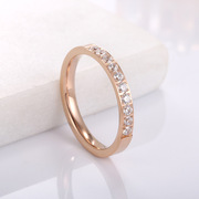 上市 时尚十钻戒指，镶钻玫瑰金钛钢指环 情侣对戒创意气质