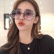 娜扎同款珍珠墨镜2023欧美复古圆形女潮太阳眼镜网红圆脸街拍