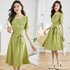 夏季夏装裙子气质衣服夏天中年妇女长款25至30到40岁35绿色连衣裙
