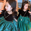 韩国高端女童连衣裙秋冬季加绒洋气金丝绒裙子法式公主裙新年礼服