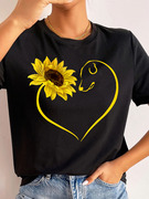 sunflowerhearttshirt向日葵爱心修身短款短袖t恤打底上衣女