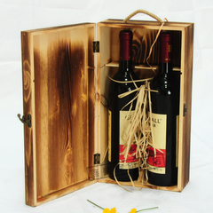 红酒盒木盒双支红酒木盒实木盒红酒包装盒 烤色葡萄酒盒子
