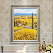 手绘竖版油画向日葵餐厅，装饰画玄关客厅有框画欧式名画花卉壁画
