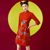 新中式国风红色过年拜年服复古改良旗袍裙女立领小个子唐装连衣裙