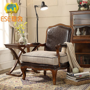 老虎椅美式单人沙发椅单人，椅卧室客厅阳台，布艺实木复古休闲椅子
