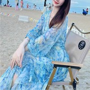 2024夏季超仙时尚真丝，桑蚕丝连衣裙，修身显瘦沙滩度假大摆长裙
