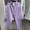 HM国内2024春季女装时髦流行个性紫色中腰直筒牛仔裤1232183
