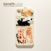 benefit创意个性涂鸦小猫适用于15苹果13手机，壳iphone14promax12套11简约xsmax防摔xr全包8plus硅胶7mini