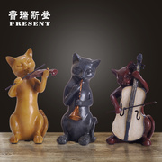 树脂美式乡村小猫装饰品摆件结婚礼物酒柜摆设三只猫乐队提琴喇叭