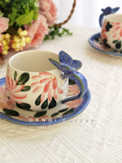DANQi Garden 立体蝴蝶咖啡杯碟下午茶陶瓷杯子手绘釉下彩复古杯