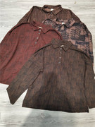 18277花社做旧纯棉针织棉，宽松大码印花色，翻领秋装长袖衬衫