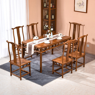 红木家具鸡翅木餐桌长桌子西餐桌中式餐台，六人餐厅家用实木吃饭桌